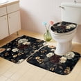 thumbnail image 2 of Vintage Black Floral Bath Mat 3 Piece Bathroom Rug Set, Spring Seasonal Botanical Blooms Non Slip Bath Rug Contour Mat and Toilet Lid Cover, Absorbent Shower Mats Soft Bath Rugs and Mats Sets, 2 of 8