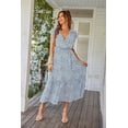 thumbnail image 3 of Women's Floral Boho Dress Wear To Work Wrap V Neck Short Sleeve Belted Ruffle Hem A-Line Flowy Maxi Dresses, 3 of 7
