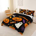thumbnail image 3 of Homewish Halloween Pumpkin Ghost Bedding for Kids, Black Orange Striped Candy Star Duvet Cover Full, Black Reversible, 3pcs, 1 Duvet Cover and 2 Pillowcases, 3 of 6