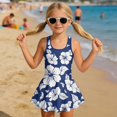 thumbnail image 3 of Tutolipy Childrens Swimwear, Navy White Hibiscus Bathing Suit, Comfortable Swimsuit Wide Straps Sleeveless Bathing Suit for Beach Size 6-7 Years, 3 of 8