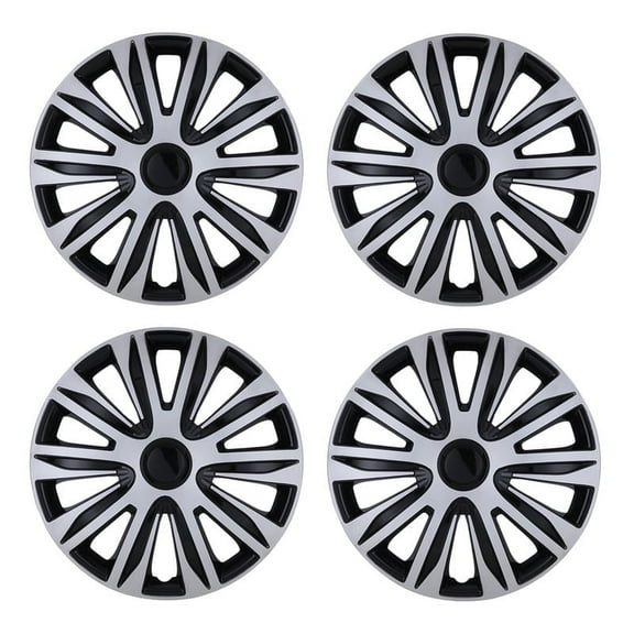 15 inch Set Of 4 Universal Wheel Rim Cover Hubcaps Snap On Hubcaps Full Hub Caps fit R15 Tire & Steel Rim - SILVER LACQUER & BLACK LACQUER