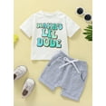 thumbnail image 2 of Bagilaanoe 2pcs Toddler Baby Boy Short Pants Set Letters Print Short Sleeve T-Shirt Tops + Shorts 6M 12M 18M 24M 3T Kids Casual Summer Outfits, 2 of 9
