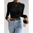 thumbnail image 4 of Women'S Waffle Knit Tops Long Sleeve Shirts Casual Slim Fitted Crew Neck Pullover Shirts Black S, 4 of 6
