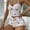 White, variant on Naotn Women Rib Knit Pajama Sets for Women Graphic Print Cropped Camisole and Ruffle Hem Shorts Casual Satin Lounge Set