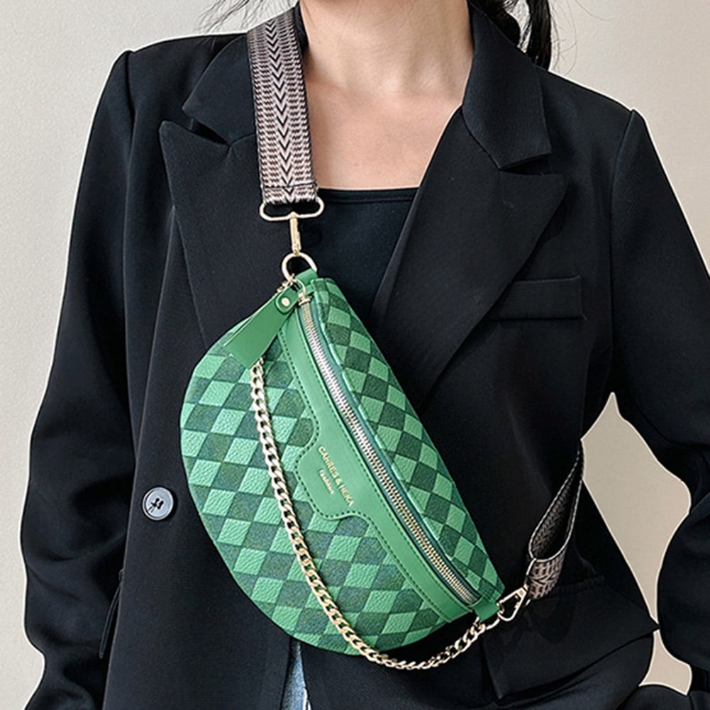Chamair Rhombic Lattice Chest Bag Casual Chain Lady Crossbody Bag for Travel (Khaki), Women's, Size: Small, Black
