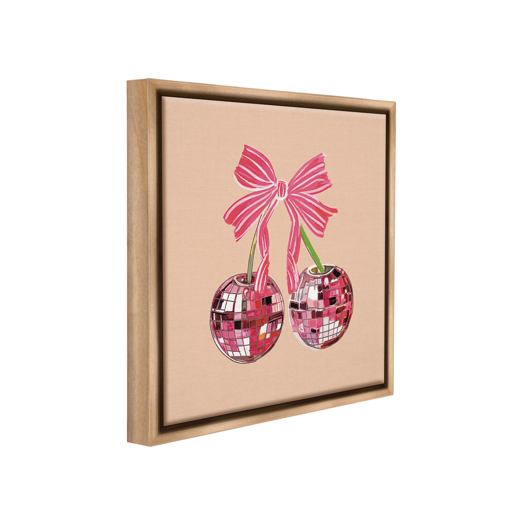 Stupell Industries Cherries with Pink Bow Food & Beverage Painting Brown Floater Framed Canvas Art Print Wall Art, 18 x 18