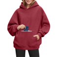thumbnail image 2 of Women's Oversized Casual Hoodie, Long Sleeve Sweatshirt with Pockets, Red, 2 of 5