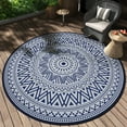thumbnail image 4 of SIXHOME Outdoor Rugs 8'x8' Round Indoor Outdoor Rugs Waterproof Reversible Patio Rug Plastic Straw Lightweight Outdoor Carpet for RV Camping Deck Balcony Graden Beach Boho Porch Decor Blue, 4 of 6