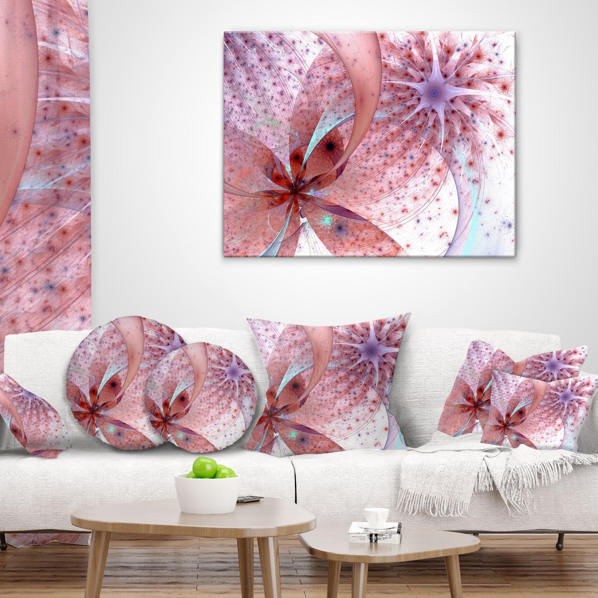 Designart Red and Blue Symmetrical Fractal Flower - Floral Throw Pillow - 18x18