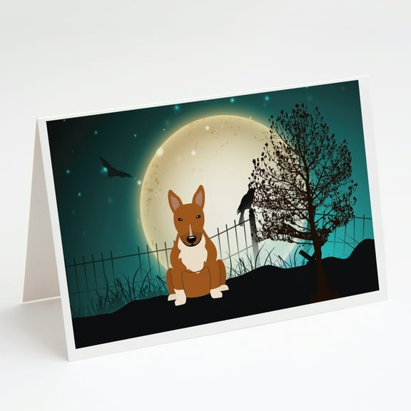 Halloween Scary Bull Terrier Red Greeting Cards and Envelopes Pack of 8
