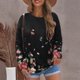 thumbnail image 4 of Blusa de mujer Cuello redondo Estampado floral Manga larga Moda Transpirable Señora Casual Fit Top Negro M, 4 of 6
