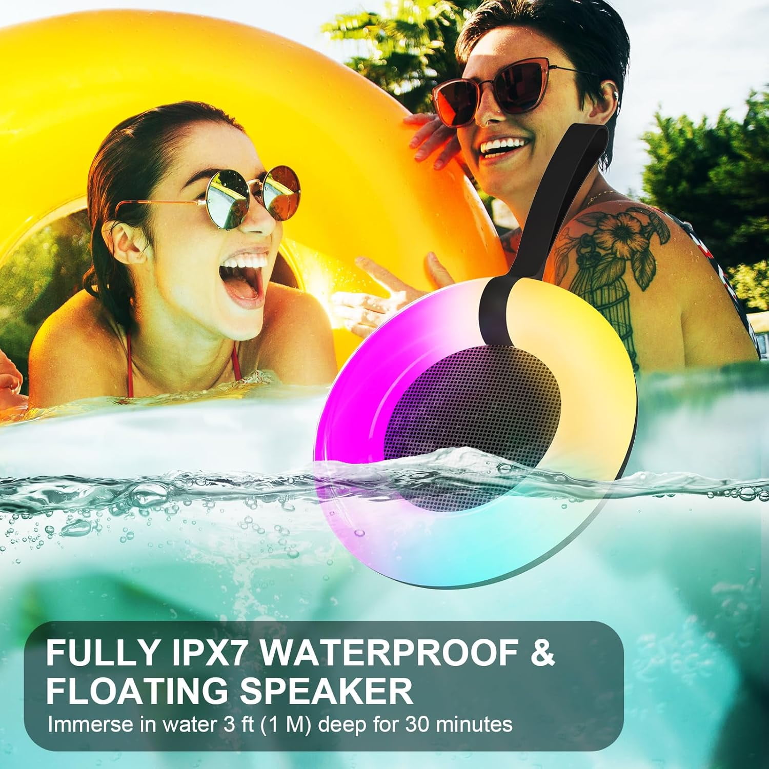 Floating Pool Speakers, Bluetooth Speaker Wireless with LED Light, IPX7 Waterproof Portable Speaker, Shower Speaker for Beach, Home, Outdoor, Spa, Gifts