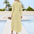 thumbnail image 3 of Spring daisies floral retro pattern on yellow Long Sleeved Shirt Dress women's evening dresses Elegant gowns, 3 of 7