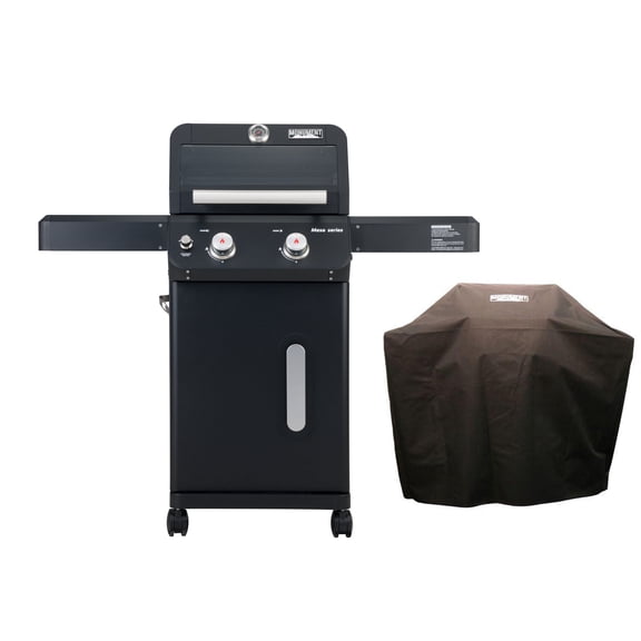 Mesa 2-Burner Propane Gas Grill in Black with Clear View Lid , LED Controls, and Grill Cover