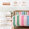 thumbnail image 6 of 3 Piece Pink Green Blue Stripe Duvet Cover Set Queen Size,Microfiber Comforter/Quilt Cover with Corner Ties and 2 Pillowcases,Farmhouse Stripes Contemporary All Season Bedding with Zipper Closure, 6 of 8