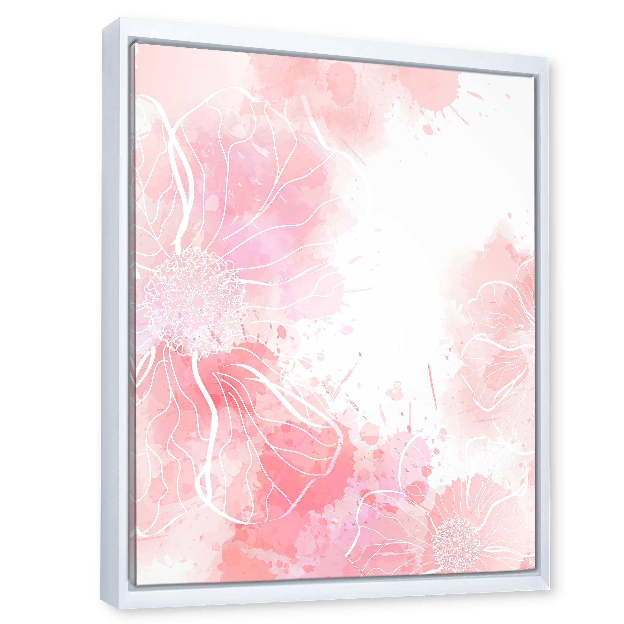 Designart 'Abstract Splashes of Pink Flowers I' Modern Framed Canvas Wall Art Print