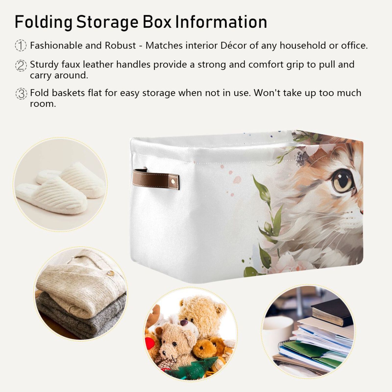 Cat Flowers Floral Storage Bins Baskets With Handles Storage Box Clothes Organizer Organization Toys