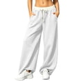 thumbnail image 5 of HomeDM Women's Sweatpants Wide Leg Baggy Thin Fleece Lounge Sweat Pants Elastic Waist Drawstring Joggers with Pockets White L, 5 of 7