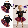 thumbnail image 2 of HCNTES Baby Girl Clothes Baby Girls Halloween Outfits 3 Piece Set Cute Pumpkin Outfit Long Sleeve Romper Tutu Skirt Headband Party Wear For Autumn Winter Clothes, 2 of 9