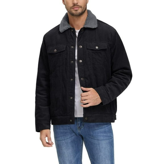 SWSMCLT Men's Long Sleeve Top Sherpa Fleece Lined Jacket Snow Cozy Thick Casual Jackets Corduroy Fashion Fall Winter Snap On Black Medium