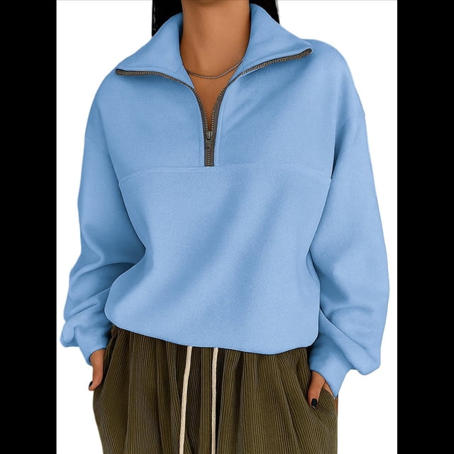 Sudaderas de Gran Tamaño para Mujer, Suéteres de Otoño, Sudaderas de Moda, Suéteres con Media Cremallera, Ropa de Larga. Azul XXXL