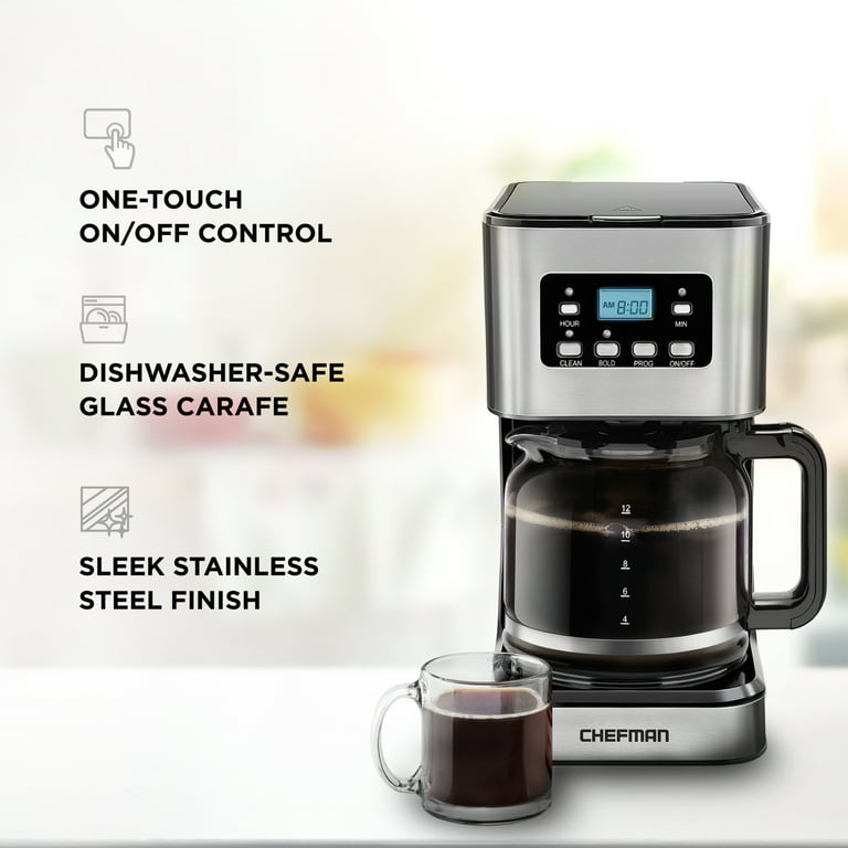 Chefman 12-Cup home Programmable Coffee Maker, Square Stainless