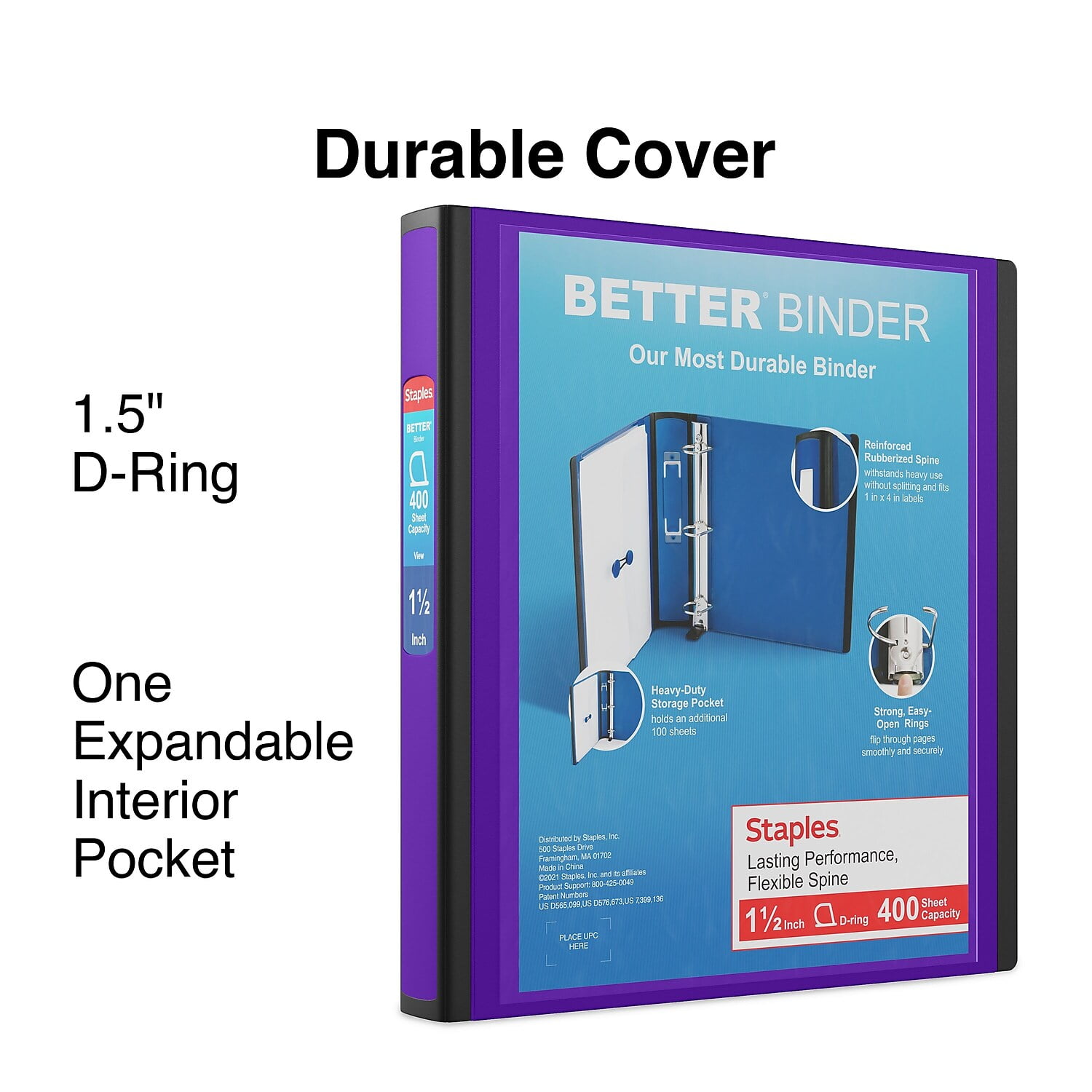 Staples 1.5' 3-Ring Better Binder Purple (19061) 827604