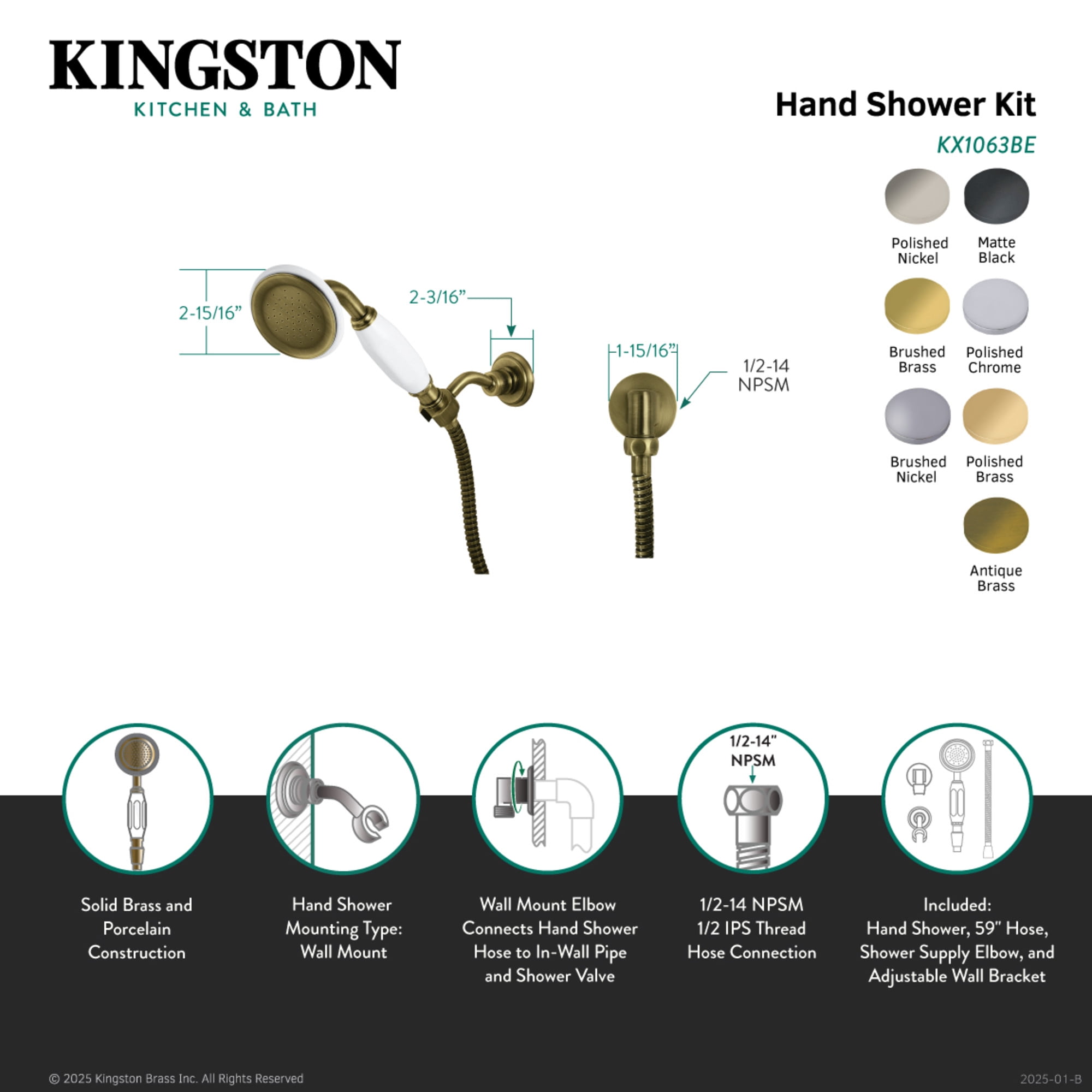 Kingston Brass KX1068BE Victorian Hand Shower Kit, Brushed Nickel