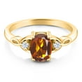 thumbnail image 2 of Gem Stone King 18K Yellow Gold Plated Silver Orange Red Madeira Citrine and White Created Sapphire 3-Stone Rings for Women (1.18 Cttw, Gemstone, Oval 8X6MM, Available in Size 5, 6, 7, 8, 9), 2 of 4