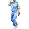 thumbnail image 3 of yboeqw Retro Unisex 2 Piece Party Tracksuit Full Zip Stand Collar Color Block Jacket Elastic Cuff Jogger Pants for 80s Themed Event Cosplay, 3 of 9