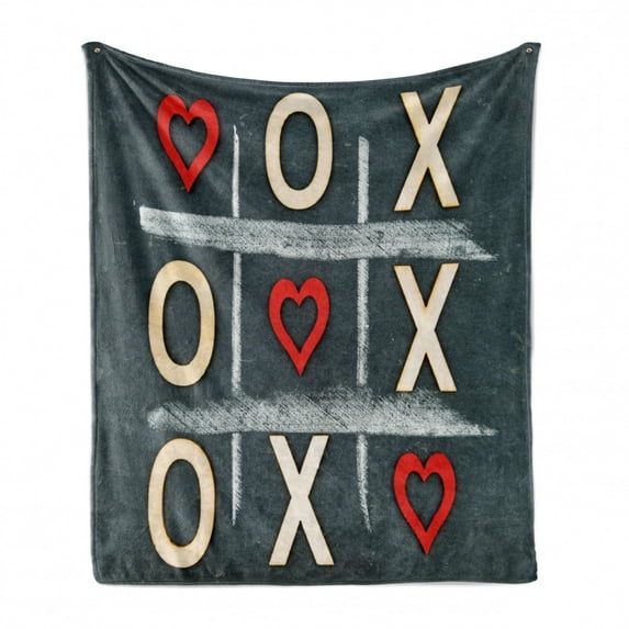 Xo Soft Flannel Fleece Throw Blanket, Vintage Style Blackboard with Hugs and Kisses Written by Chalk Love Concept, Cozy Plush for Indoor and Outdoor Use, 50" x 70", Blue Grey Red Cream, by Ambesonne