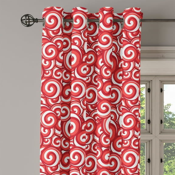 Ambesonne Candy Grommet Curtain Single Panel, Spiral Doodles, 50"x60", Coral Ruby White