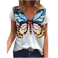 thumbnail image 2 of Puntoco moda mujer cuello en V verano manga corta estampados de mariposa tops camiseta suelta Puntoco Puntoco-8273, 2 of 5