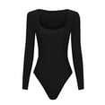 thumbnail image 4 of LAVA Women's Plus Size Square Neck Long Sleeve Bodysuit Tops (Black, XL), 4 of 13