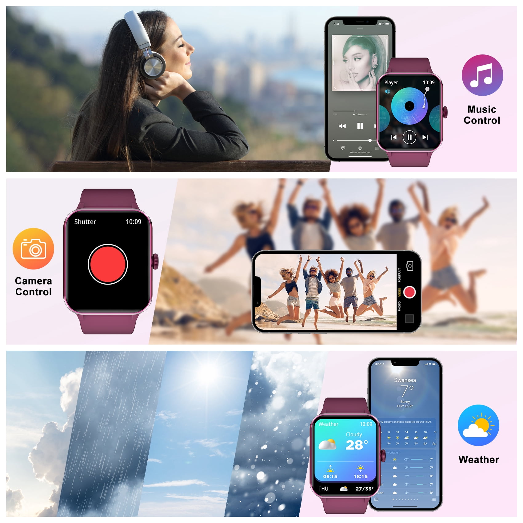 Smart Watch for Women Men, Bluetooth Calling Fitness Tracker, 1.85" HD Screen, AI Voice Assistant, 100+ Sports Modes, Compatible with Android iPhone (Burgundy)