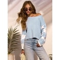 thumbnail image 6 of Womens Casual Checkered Color Block Sweaters Crew Neck Long Sleeve Cropped Knit Pullover Blue L, 6 of 9