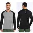 thumbnail image 3 of APEXFWDT Men's Raglan Sleeve Athletic Workout T-Shirt Colorblock Long Sleeve Quick-Dry Breathable Top with Thumb Holes, for Outdoor Sports,M,Gray, 3 of 6