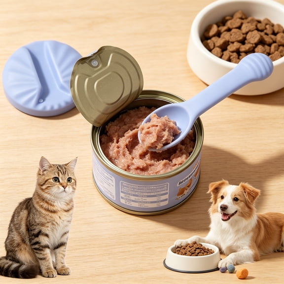 Reusable Silicone Pet Food Can Lids with Opening Spoon, Cat Dog Wet Food Cover Set with Foolproof Lid, Refrigerator Freshness for Canned Storage, 1.38" x 3.54" x 5.12", KTFgvq