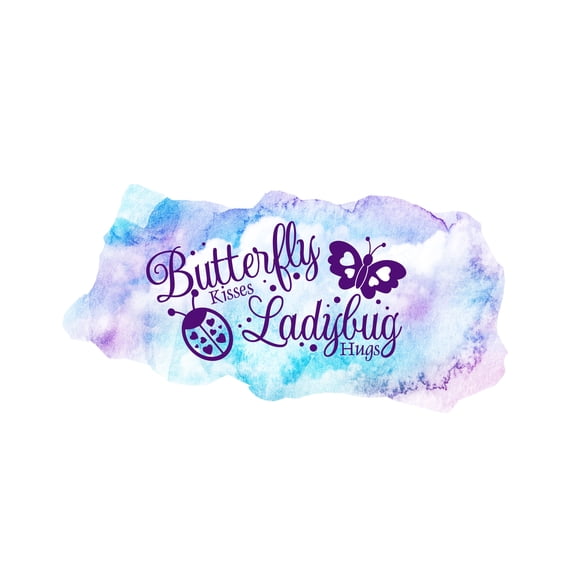 HUGS & KISSES - Multicolored Home Bedroom Butterfly & Lady Bug Vinyl Decal Sticker Kisses & Hugs Lettering Art Design Vinyl Wall Decal 30" x 15"