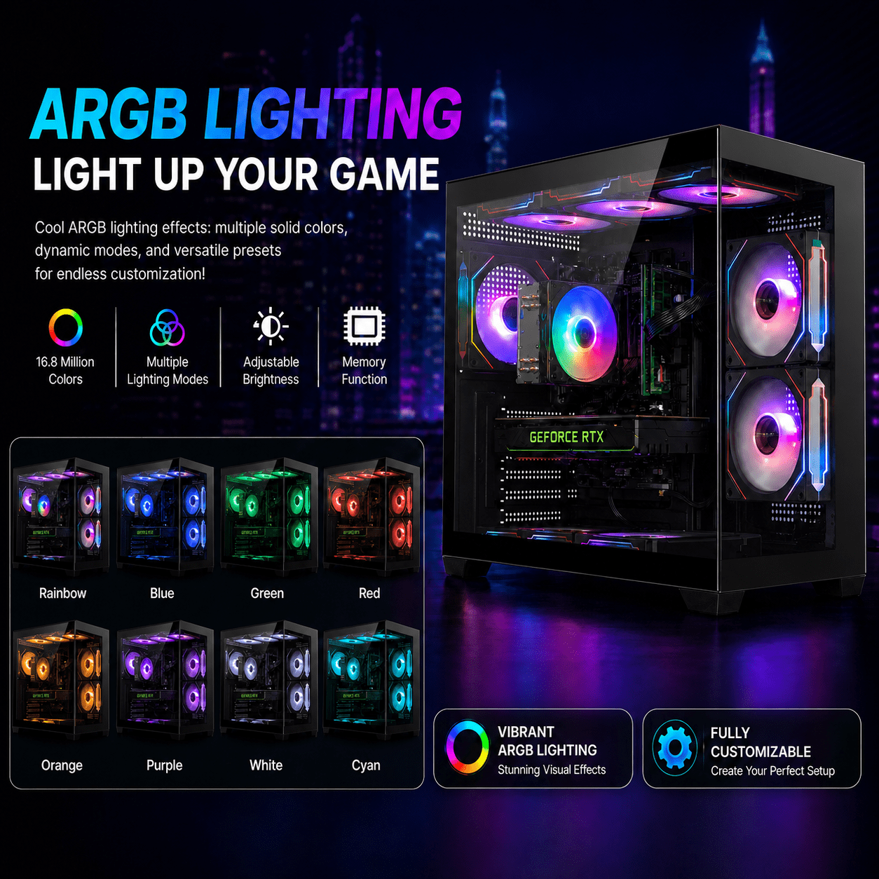 Prebuilt Gaming PC i7-8700 RTX2060, 16GB DDR4 RAM, 400GB NVME SSD+1TB HDD, WiFi 6 & BT5.4, 650W, Win11,7 Argb Fan