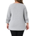 thumbnail image 3 of Agnes Orinda Women's Plus Size Tops Long Sleeve Crochet Panel Hollow Out Pleated Casual Tunics Blouse 3X Gray, 3 of 6
