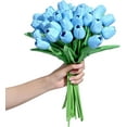 thumbnail image 2 of SITUMEIZI 15pcs Blue Tulips Fake Artificial Flowers Real Touch 14" Silk Flower for Home Decor Wedding Bouquet Decorations Floral Arrangements, 2 of 7