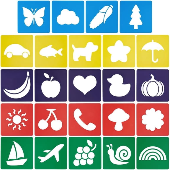 24 Pieces Stencils for Large Sidewalk Chalk Stencils for Painting Outside Reusable Washable Nature Garden Animals Themed Primary Shape Drawing Template Kit for Crafts