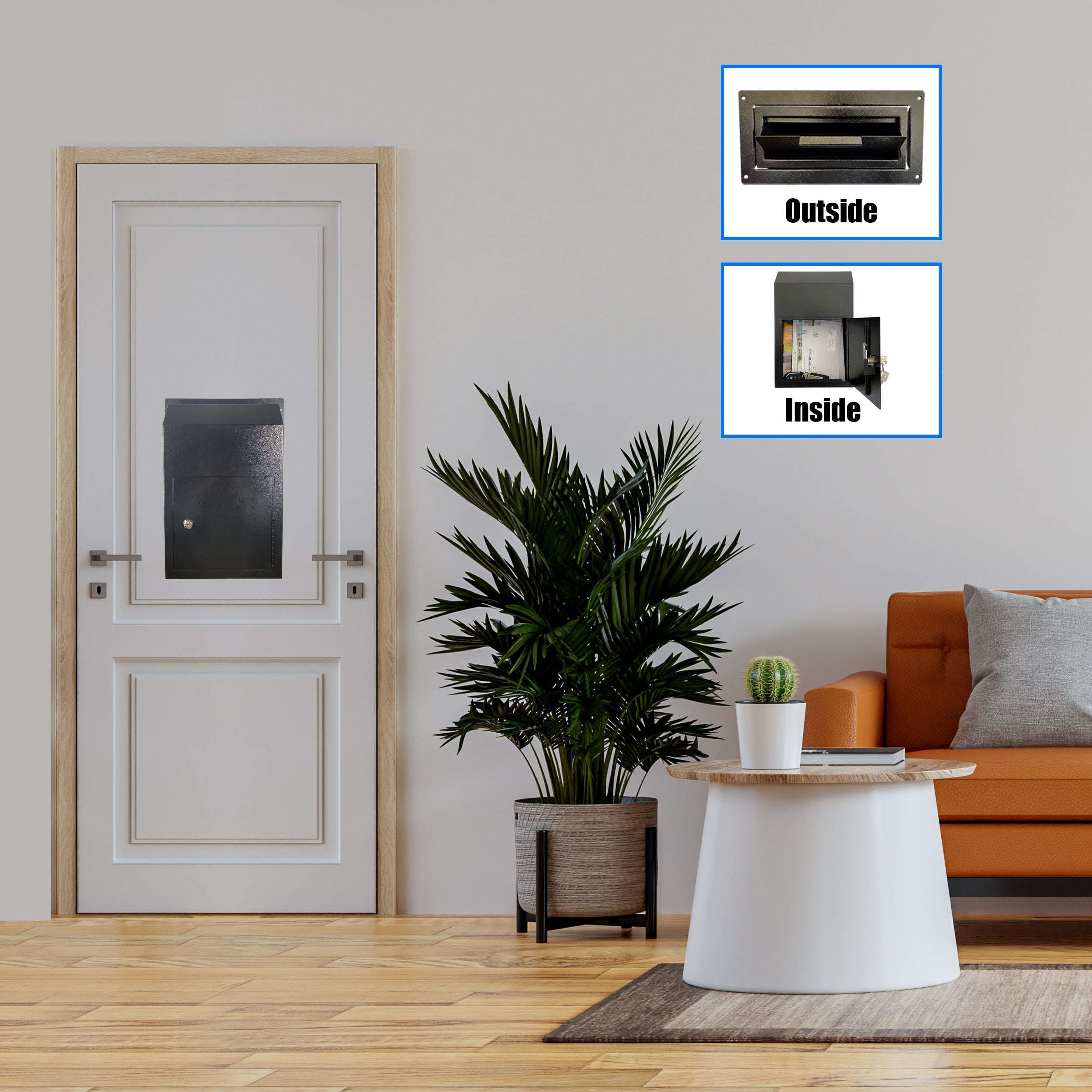 Plugsharge Door Drop Box, Mail Slots for Mail, Rent, Deposit, and Night Key, Through The Door Prevents Money Fishing Locking Steel Mailbox with Rear Access, Black