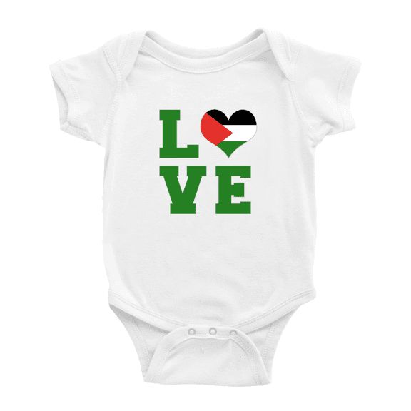 Love Palestine Flag Heart Cute Baby Rompers Newborn Clothes Outfits (White, 3-6 Months)
