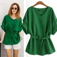 thumbnail image 2 of LOVE DOCK Women's T-shirt V-Neck Green Blouses Tops Women 2022 Casual Cotton Linen Solid Short Sleeve Shirt Summer Clothes for Women, 2 of 5