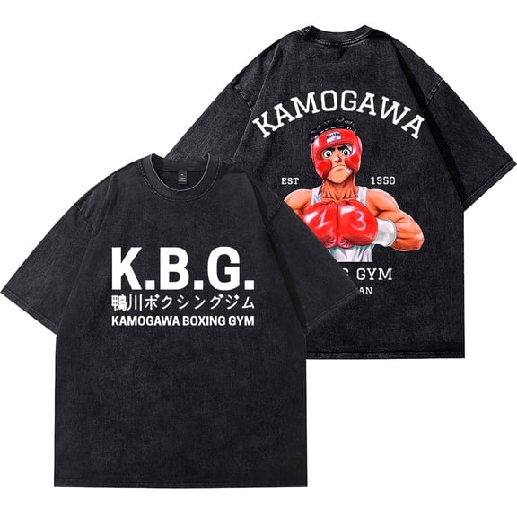 Hajime no Ippo T-shirts Kamogawa Boxing Gym Merch Vintage Wash Tee Unisex Fashion Streetwear Short Sleeve Top
