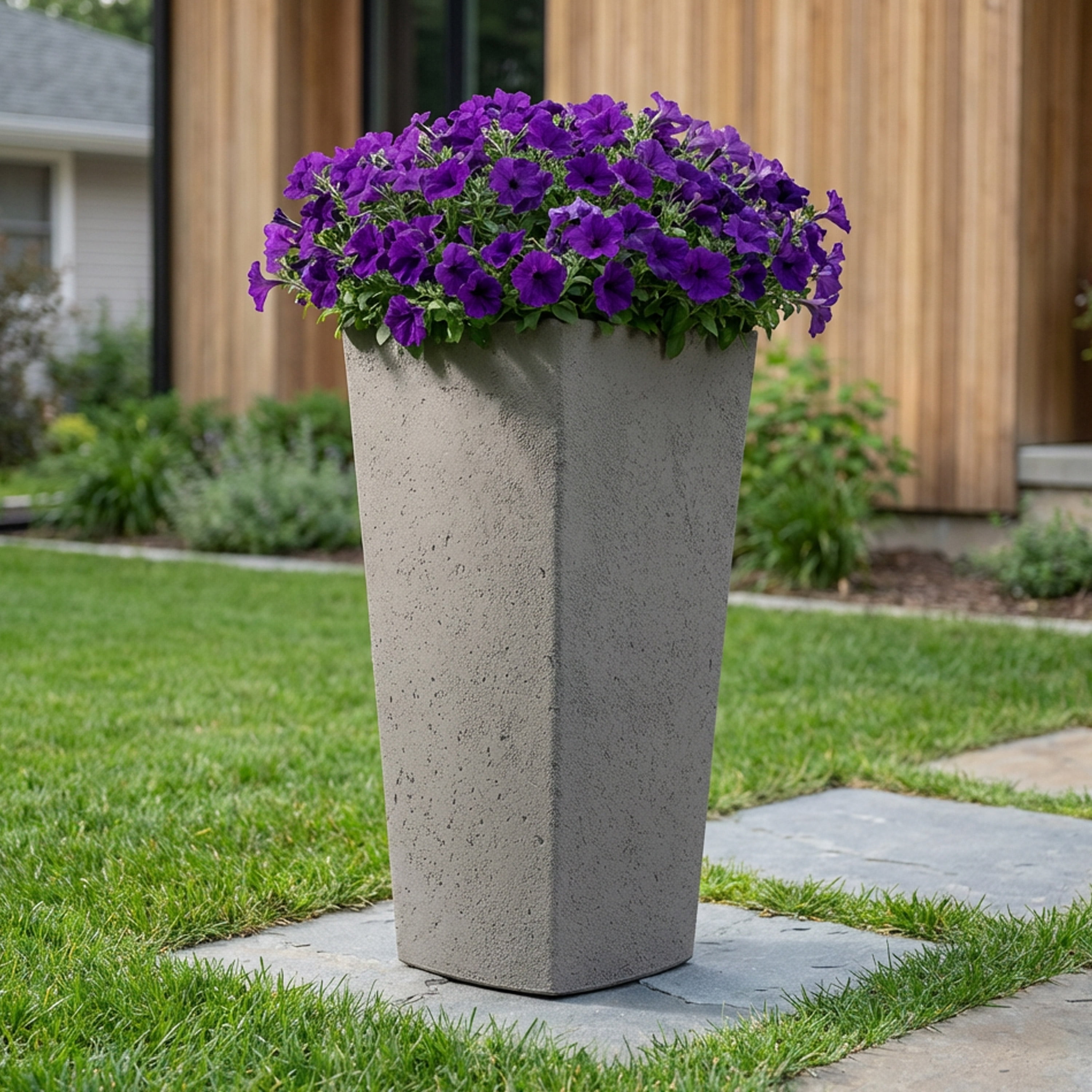 Algreen Crete 25" Self-Watering Planter, Square Curve, Warm Grey Resin