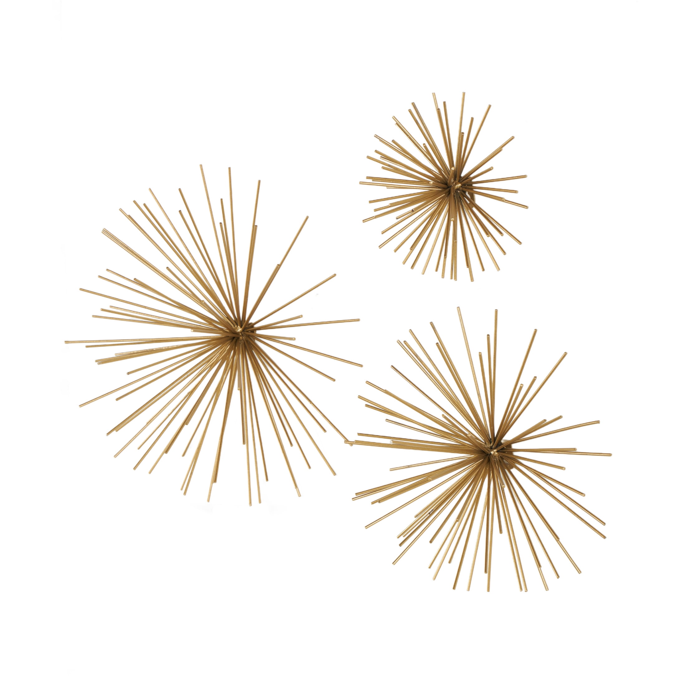 DecMode Gold Metal 3D Long Spike Starburst Wall Decor (3 Count)