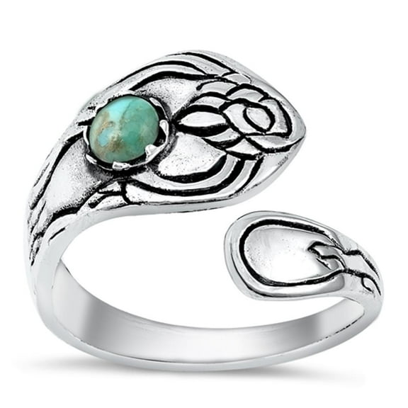 CHOOSE YOUR COLOR Sterling Silver Simulated Turquoise Wholesale Spoon Ring .925 Wrapped Band Blue CZ Female Size 10
